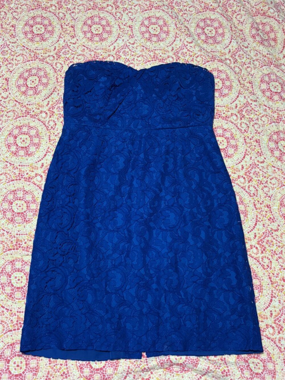 J Crew Cobalt Royal Blue Floral Floral Lace Strapless Mini Dress Size 16